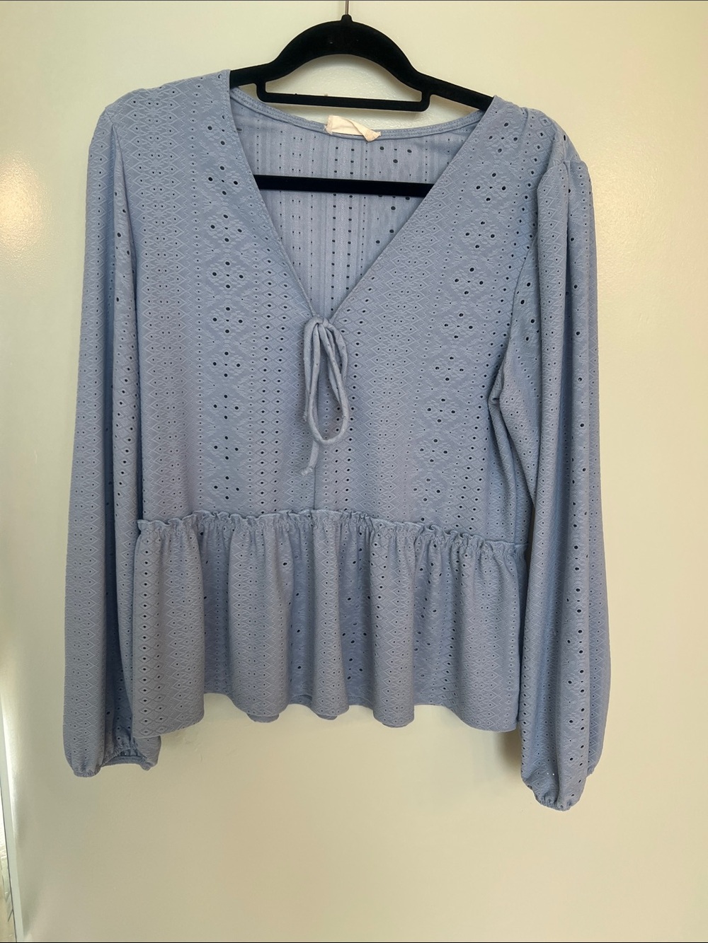 Altar'd State Light Blue Eyelet Peplum Tie-Front Blouse
